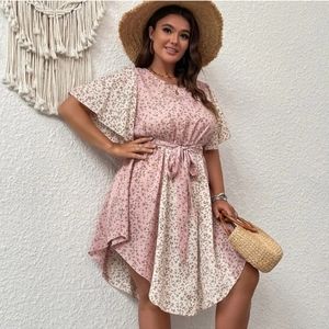 Shein ditzy floral, belted dress, size 20